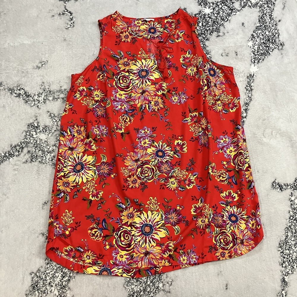 BeachLunchLounge Red Floral Sleeveless Dress Tassel Tie Womens Plus Size 2X